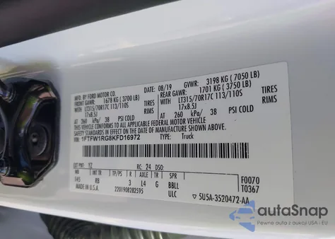 2019 Ford F-150 Raptor из США, поврежденный, VIN 1FTFW1RG8KFD16972